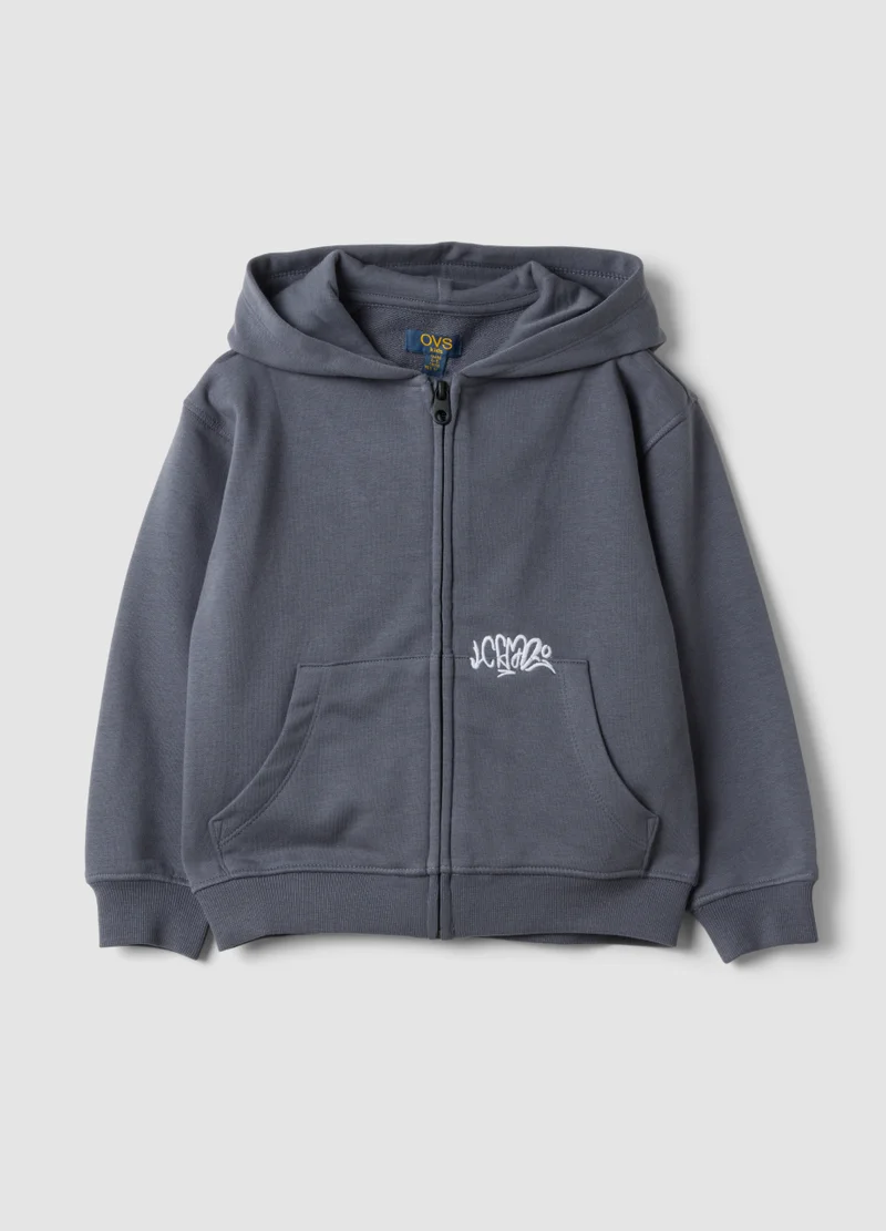 Ovs OVS Grey Cotton-Blend Hooded Sweatshirt, Regular Fit, For Boys