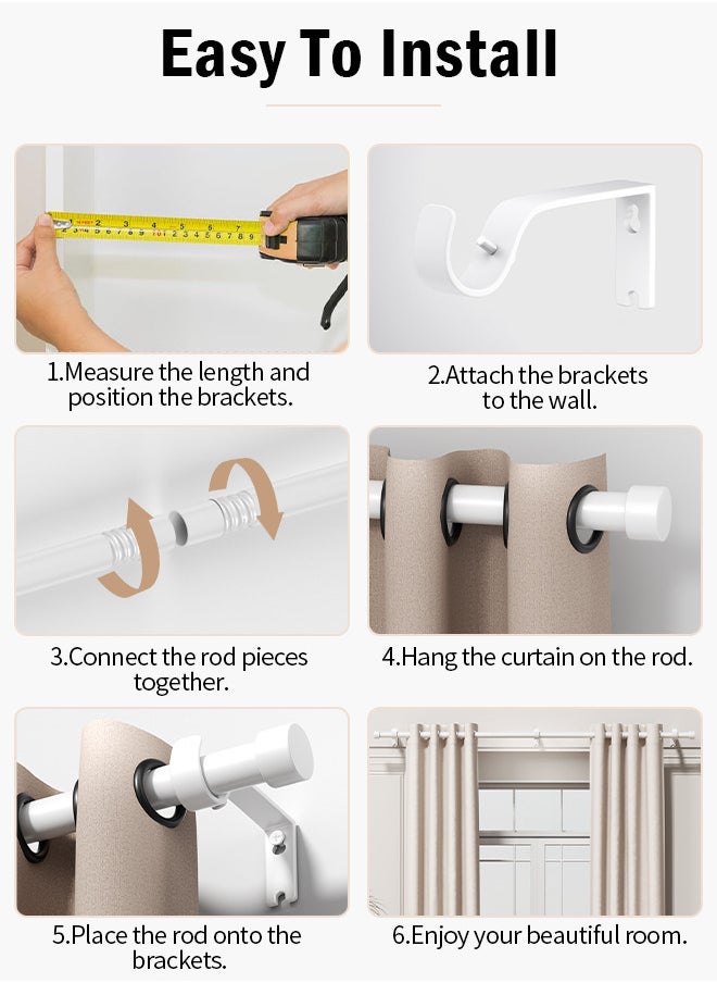 RATSAW - Curtain Rod 91.4 to 223.5cm Curtain Poles Set for Eyelet Curtains 25mm Diameter Splicing Heavy Duty Drapery Rods with Adjustable Brackets for Bedroom Living Room Office - Image 1