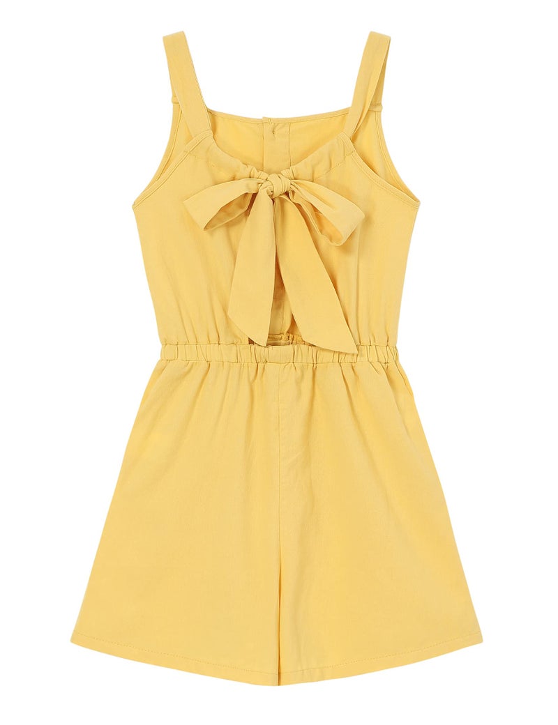 LIONJIE Kids Toddler Girls Sleeveless Halter Button Down Bowknot Strap Romper Jumpsuit with Side Pockets