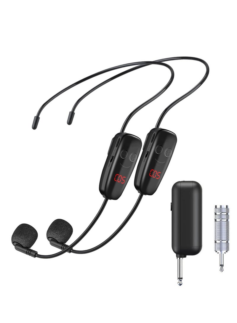 UHF Dual Wireless Microphone Headset System with 165FT Range, Perfect for Voice Amplifiers, PA Systems, Fitness Classes, and Church Events.  - Image 1