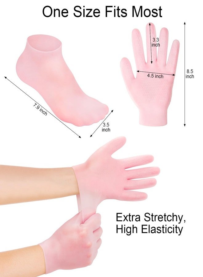 BLATOWN 2 Pairs Silicone Moisturizing Glove Socks Set, Anti Slip Soft Spa Gel Socks Softening Feet Dry Cracked Skin, Women Spa Pedicure Socks for Foot Hand Softening, Foot Care After Pedicure (Pink) - Image 2