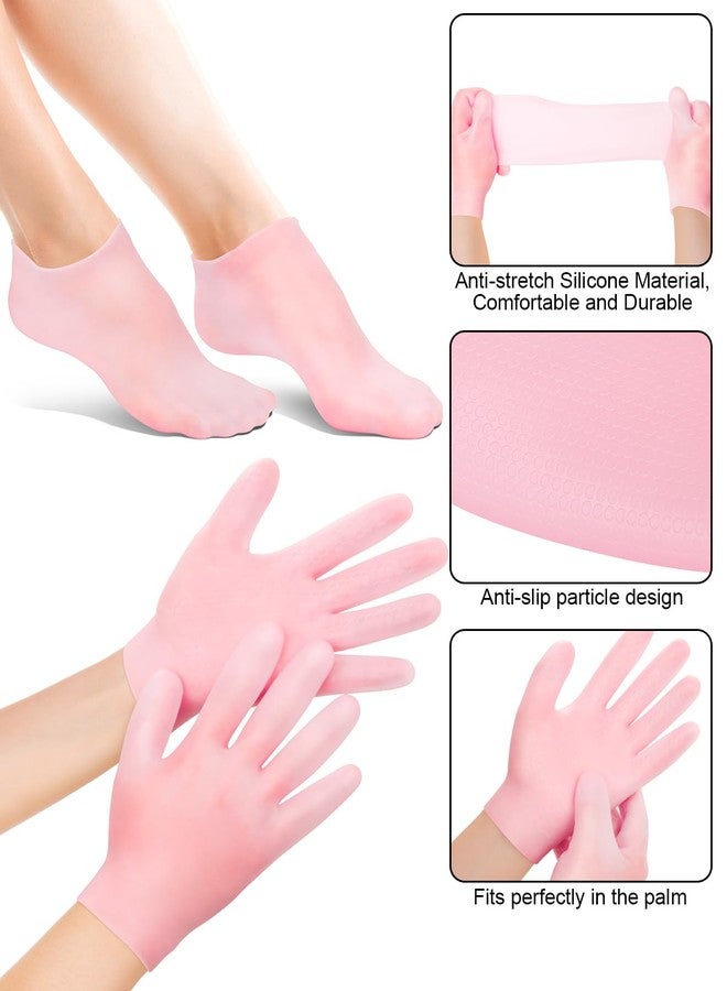 BLATOWN 2 Pairs Silicone Moisturizing Glove Socks Set, Anti Slip Soft Spa Gel Socks Softening Feet Dry Cracked Skin, Women Spa Pedicure Socks for Foot Hand Softening, Foot Care After Pedicure (Pink) - Image 5