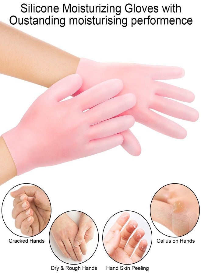BLATOWN 2 Pairs Silicone Moisturizing Glove Socks Set, Anti Slip Soft Spa Gel Socks Softening Feet Dry Cracked Skin, Women Spa Pedicure Socks for Foot Hand Softening, Foot Care After Pedicure (Pink) - Image 3