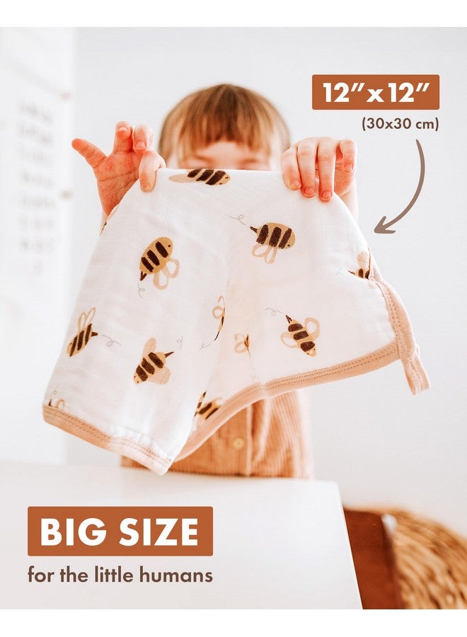 Nightingale Baby Washcloths, Organic Cotton Muslin with Rayon Made from Bamboo - Soft Burp Cloths for Newborn Sensitive Skin - 12x12 Face or Baby Towel - Bath Baby Essentials - 6 Pack (Bee) - Image 1