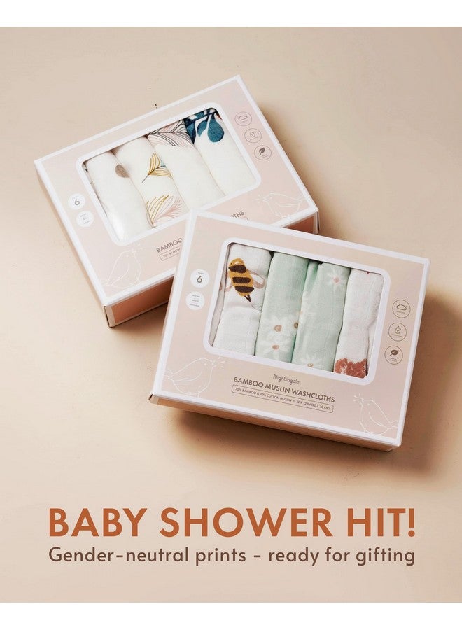 Nightingale Baby Washcloths, Organic Cotton Muslin with Rayon Made from Bamboo - Soft Burp Cloths for Newborn Sensitive Skin - 12x12 Face or Baby Towel - Bath Baby Essentials - 6 Pack (Bee) - Image 3