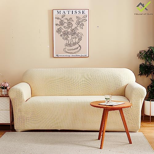 House of Quirk Universal Single Seater Polar Fleece 220 GSM Fabric Sofa Cover Flexible Stretch Sofa Slipcover (Khaki, Single Seater) - Image 1