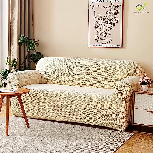 House of Quirk Universal Single Seater Polar Fleece 220 GSM Fabric Sofa Cover Flexible Stretch Sofa Slipcover (Khaki, Single Seater) - Image 2