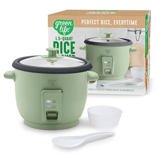 GreenLife Rice Cooker with Removable PFASFree Ceramic Nonstick Pot 3Cups Uncooked6Cups Cooked Grains Oatmeal Multicooker Compact OneSwitch Design Auto Keep Warm Easy Clean Sage Green - Image 1