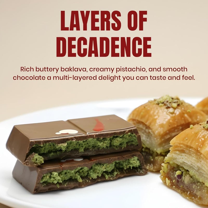 Karish Viral Kunafa Dubai Chocolate Dubai choco Baklava With Creamy Pistachio filling Freshly Made With Real Chocolate 42%, Fresh Kunafa (190 gram) (Full Size, Baklava) - Image 5