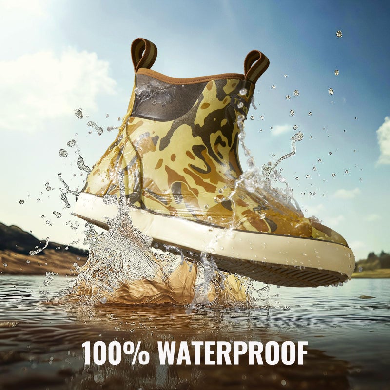 TIDEWE Deck Boots with Breathable Lining, Waterproof Fishing Deck Boots, Anti-slip Neoprene Rubber Ankle Boots for Boating (Old School Duck Size 14) - Image 4