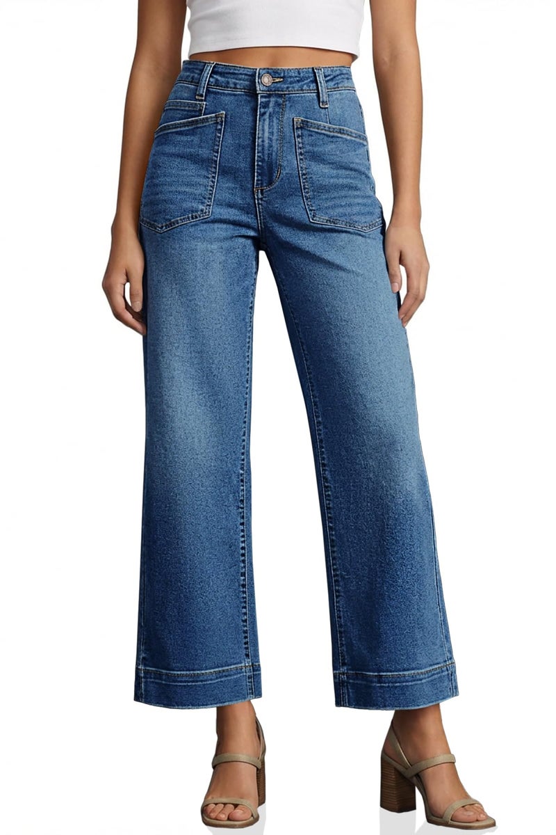 Cicy Bell Womens Cropped Wide Leg Jeans Stretchy High Waisted Trendy Capri Baggy Denim Ankle Pants with Pockets - Image 1