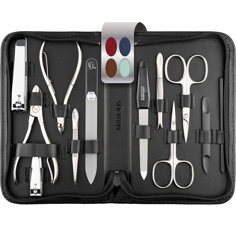 Manicure Set Women and Men  12Piece Professional Grooming Kit with Premium Tools Genuine Leather Case and Exclusive Glass Nail File for Hand  Foot Care German Quality