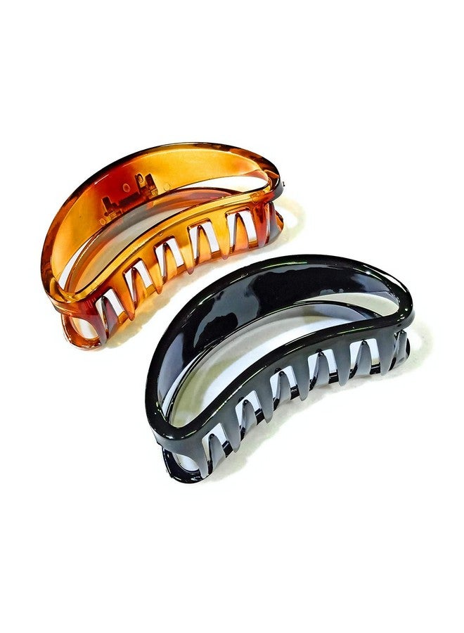 بيردوير مشبك شعر كبير الحجم من Birdware للنساء متعدد الألوان مصنوع من مادة الأكريليك المستوردة على شكل فراشة حجرية | مشبك شعر (أسود، صدفي - على شكل حرف D) قطعتان - Image 1