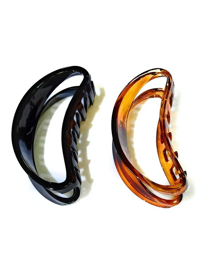 بيردوير مشبك شعر كبير الحجم من Birdware للنساء متعدد الألوان مصنوع من مادة الأكريليك المستوردة على شكل فراشة حجرية | مشبك شعر (أسود، صدفي - على شكل حرف D) قطعتان - Image 2