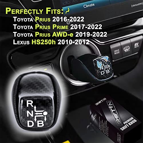SHIFTIN Black Carbon Fiber Gear Shift Knob Lever Shifter for Toyota Prius Prime Plug-in Hybrid AWD-e (Black Leather/Carbon Fiber Pattern) - Image 2