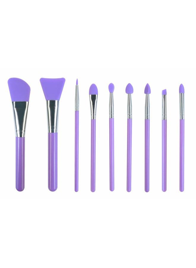 LORMAY 9 Pcs Silicone Makeup Brush Set: Applicator for Face Care, Eyeliner, Eyebrow, Eye Shadow, Lip Makeup and UV Epoxy Resin Crafts (Purple) - Image 1