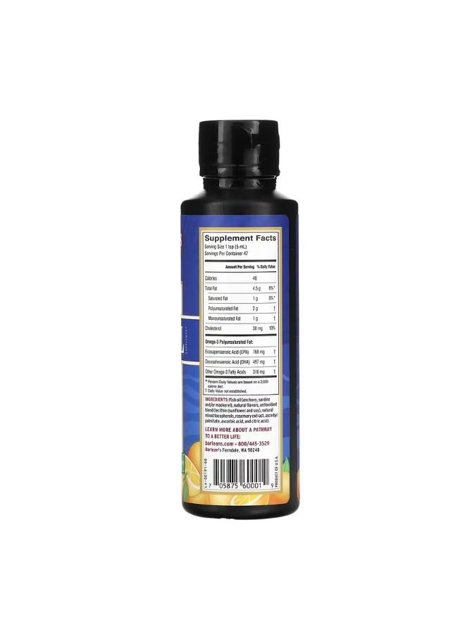 BARLEAN'S - Fresh Catch Fish Oil Omega 3 EPA DHA Orange  8 fl oz 236 ml - Image 1