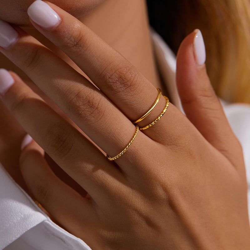 Gokeey Gold Rings for Women Non Tarnish 14K Gold Plated Stackable Thin Rings Dainty Stacking Thumb Rings Set Cute Knuckle Pinky Promise Engagement Wedding Band Rings Trendy Jewelry Gift - Image 2