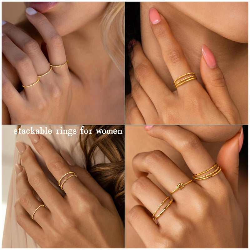 Gokeey Gold Rings for Women Non Tarnish 14K Gold Plated Stackable Thin Rings Dainty Stacking Thumb Rings Set Cute Knuckle Pinky Promise Engagement Wedding Band Rings Trendy Jewelry Gift - Image 4