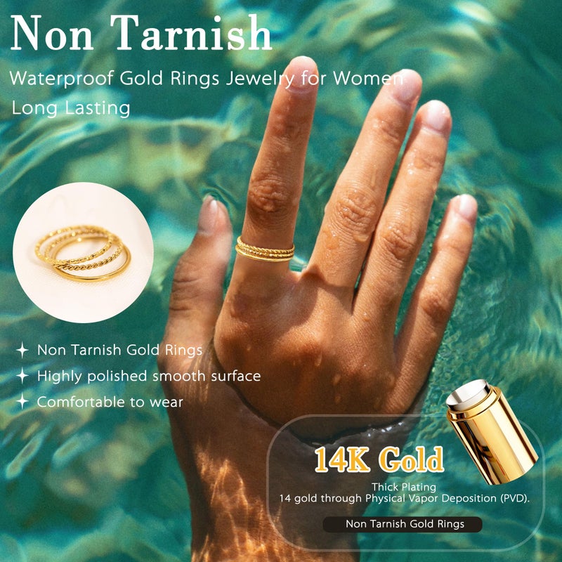 Gokeey Gold Rings for Women Non Tarnish 14K Gold Plated Stackable Thin Rings Dainty Stacking Thumb Rings Set Cute Knuckle Pinky Promise Engagement Wedding Band Rings Trendy Jewelry Gift - Image 5