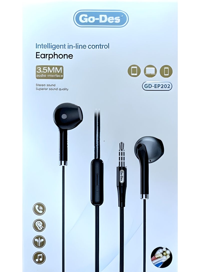 GO-DES GD-EP202 Intelligent In-Line Control Earphones 3.5mm – Clear Sound & Comfortable Fit - Image 2