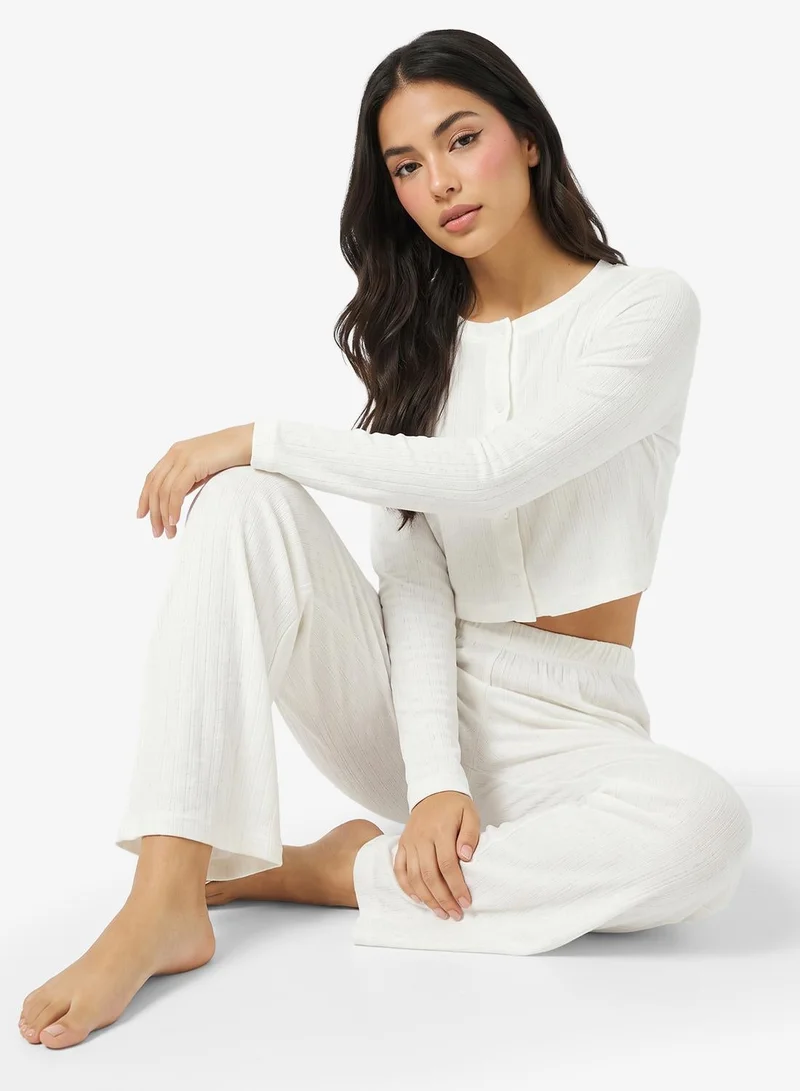 Ginger Pointelle Button Up Top & Pyjama Set