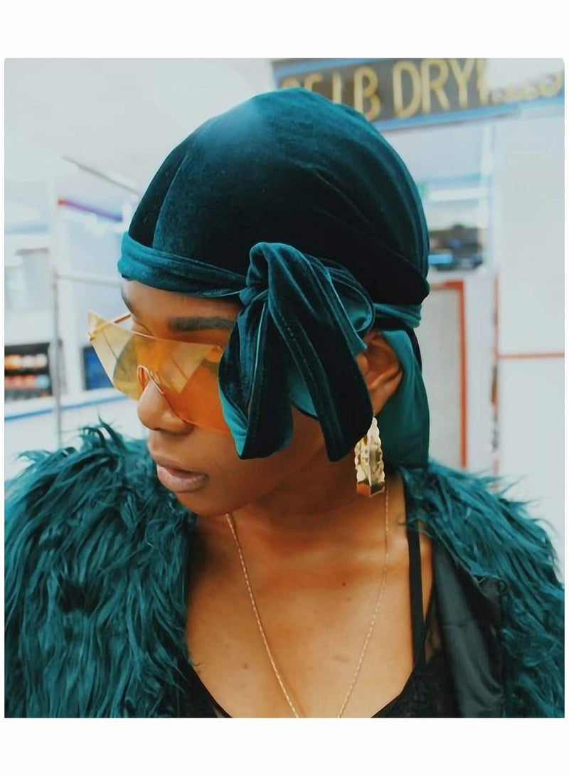 Y&D Velvet Durag Men Women Unisex, Soft Headwraps with Extra Long Tail and Wide Straps Perfect for 360 Waves Pirate Cap Bandana Turban Hat, 2 Pieces - Image 2