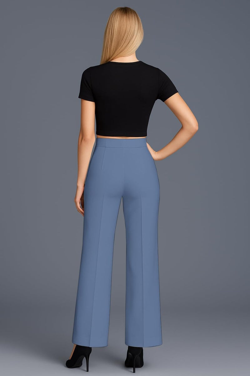 SWADESI STUFF Women’s High Waisted Bell Bottom Pants | Retro Wide Leg Trousers | Stretchy Flared Palazzo Pants for Office, Casual Wear & Party (in, Alpha, S, Regular, Sky Blue) - Image 4