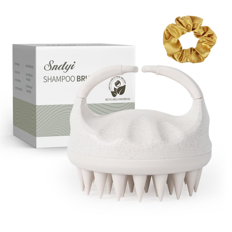Sndyi Soft Silicone Scalp Massager for Dandruff Removal and Hair Growth - Wet Dry Scalp Exfoliator Brush for Scalp Care - Beige - Image 1