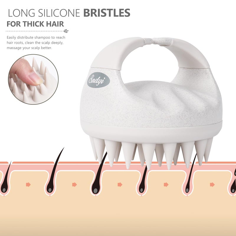 Sndyi Soft Silicone Scalp Massager for Dandruff Removal and Hair Growth - Wet Dry Scalp Exfoliator Brush for Scalp Care - Beige - Image 4