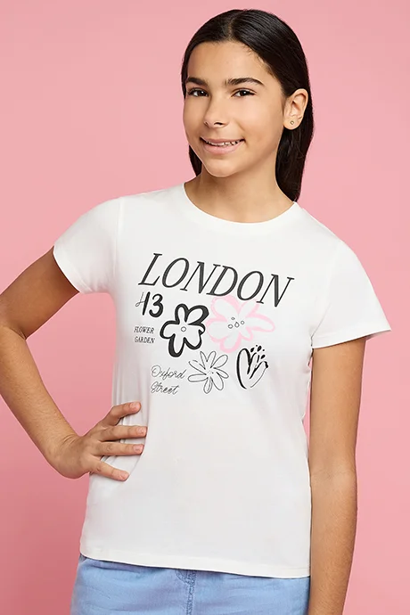 أر أند بي Typography Print T-Shirt with Crew Neck and Short Sleeves