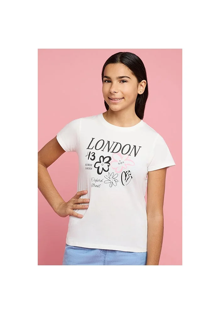 أر أند بي Typography Print T-Shirt with Crew Neck and Short Sleeves