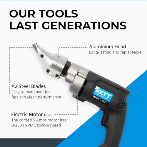 Kett KD-400 18-Gauge Double Cut Shear, 2500 RPM, A-2 steel blades, Metal Cutter Tool, Electric Shears, For Metal Fabricators, Automotive, HVAC - Image 3