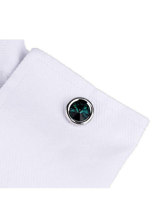 HAWSON Cufflinks Set For Men And Women With Swarovski Crystal Cuff Links For Formal Business Wedding Shirts In Gift Box (Dark Green) - Image 1