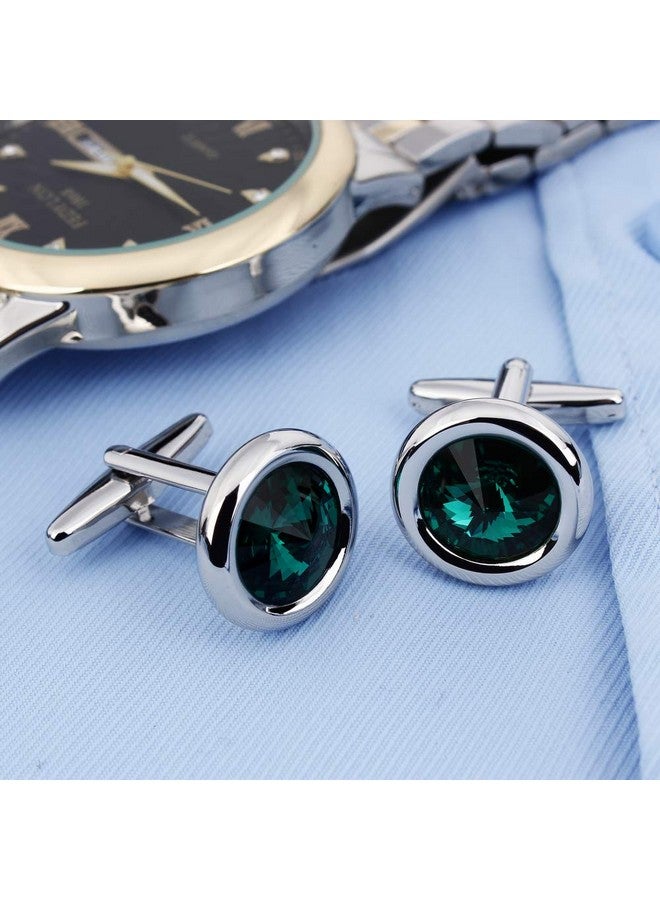 HAWSON Cufflinks Set For Men And Women With Swarovski Crystal Cuff Links For Formal Business Wedding Shirts In Gift Box (Dark Green) - Image 3