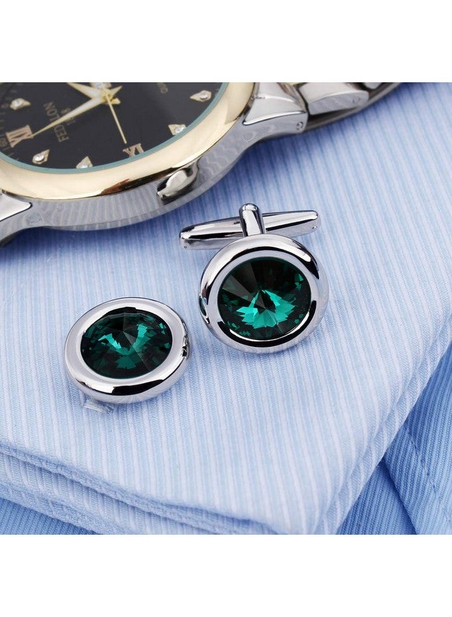HAWSON Cufflinks Set For Men And Women With Swarovski Crystal Cuff Links For Formal Business Wedding Shirts In Gift Box (Dark Green) - Image 4