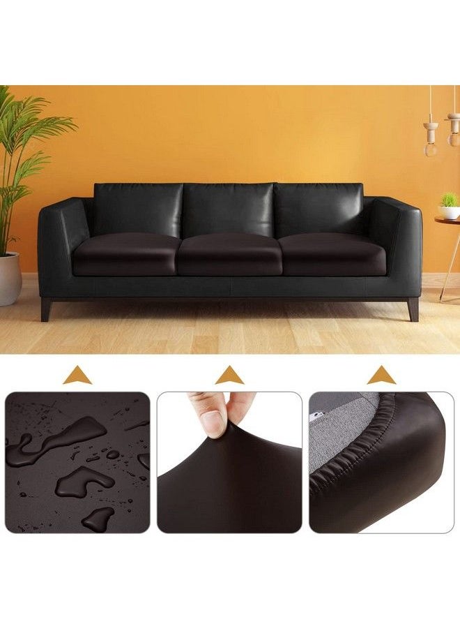 Fuloon - Faux Leather Couch Cushion Slipcover Waterproof Stretch Covers For Sofa Rv Chair Seat Cover Individual Loveseat Couch Cushion Replacement Pu Leather Sofa Slipcovers(3 Pack Brown) - Image 1