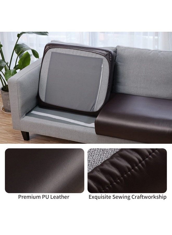 Fuloon - Faux Leather Couch Cushion Slipcover Waterproof Stretch Covers For Sofa Rv Chair Seat Cover Individual Loveseat Couch Cushion Replacement Pu Leather Sofa Slipcovers(3 Pack Brown) - Image 1