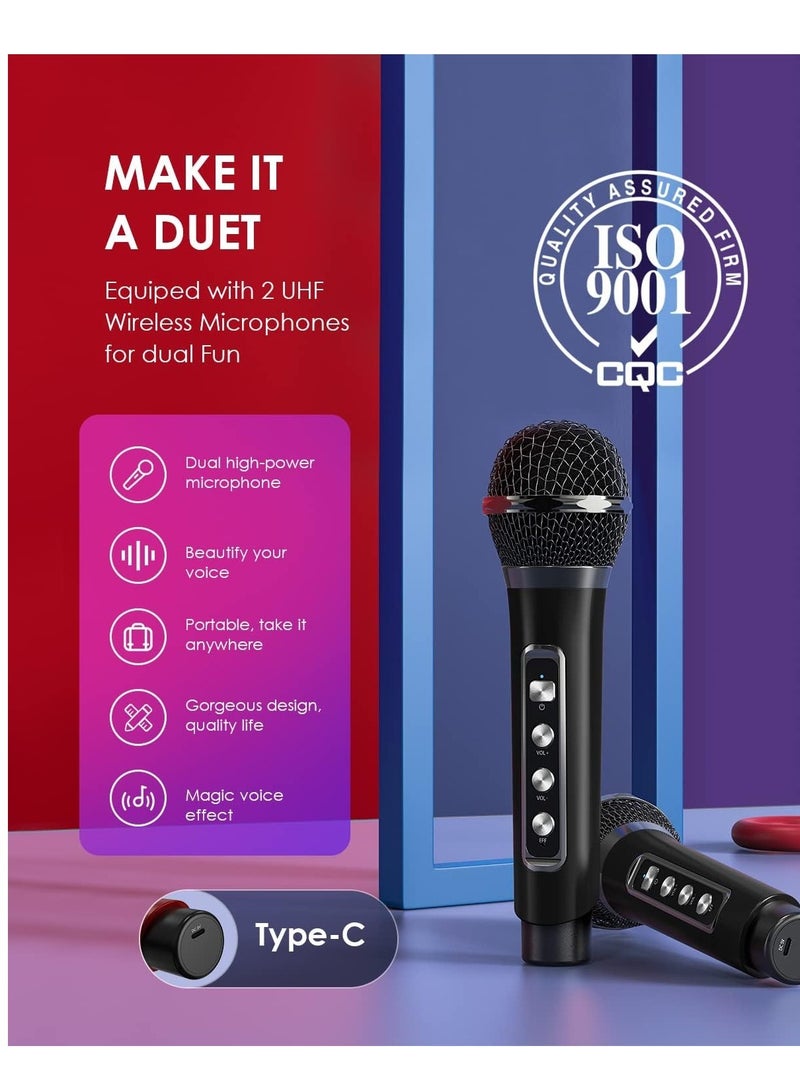 Smart Berry M25 Bluetooth PA Speaker System with 2 UHF Wireless Microphones – Portable Karaoke Machine for Adults & Kids, LED Light, Echo, Bass Adjustment, Vocal Cut for Home & Outdoor Parties - Image 5