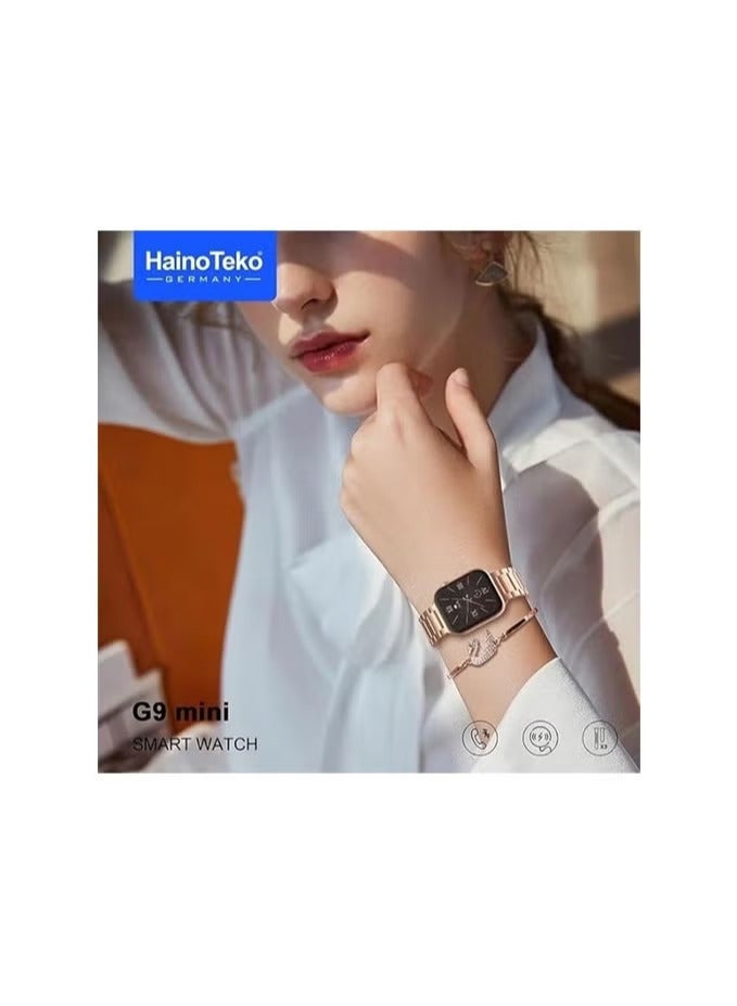 هينو تيكو ساعة ذكية هاينو تيكو جي 9 ميني مع 3 اسوارة (1 معدن + 2 سيليكون) وسوار مزودة بشاشة عالية الجودة وميكروفون مدمج ومكبر صوت تدعم إجراء المكالمات تصميم أنيق للغاية - Image 2