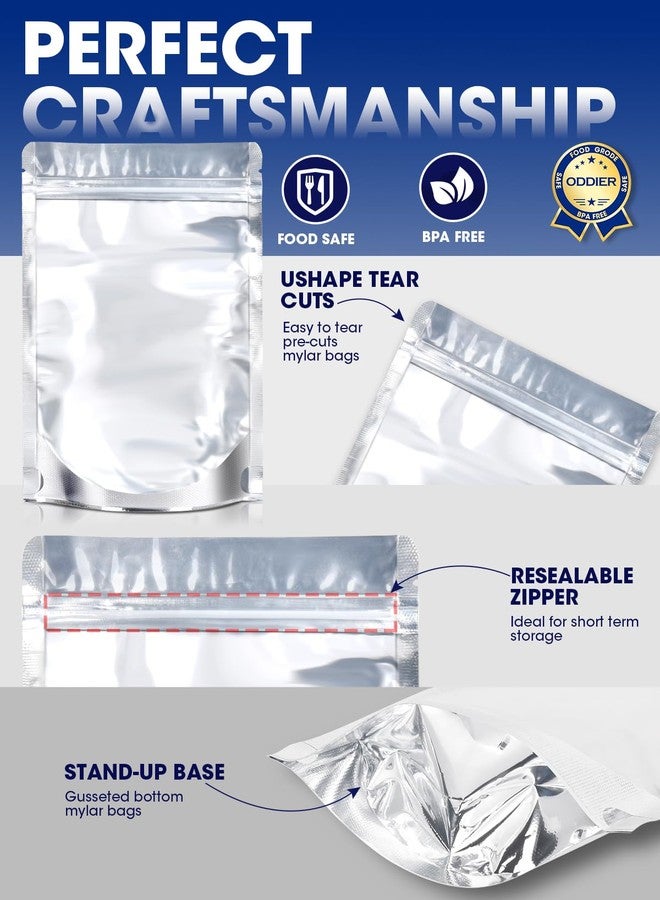 ODDIER 120pcs Stand Up Pouch Bags, 5.5" x 7.8" Mylar Bag for Food Storage, Clear Front with Aluminum Foil Back Resealable Food Storage Bags for Small Business Packaging Treat Snack Bag for Self Sealing - Image 3