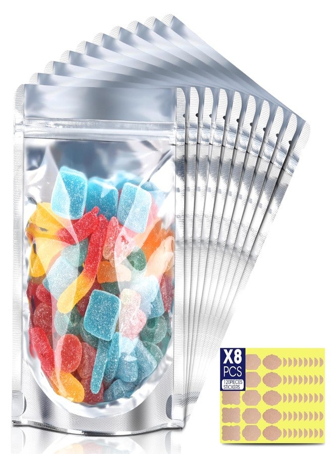 ODDIER 120pcs Stand Up Pouch Bags, 5.5" x 7.8" Mylar Bag for Food Storage, Clear Front with Aluminum Foil Back Resealable Food Storage Bags for Small Business Packaging Treat Snack Bag for Self Sealing - Image 1