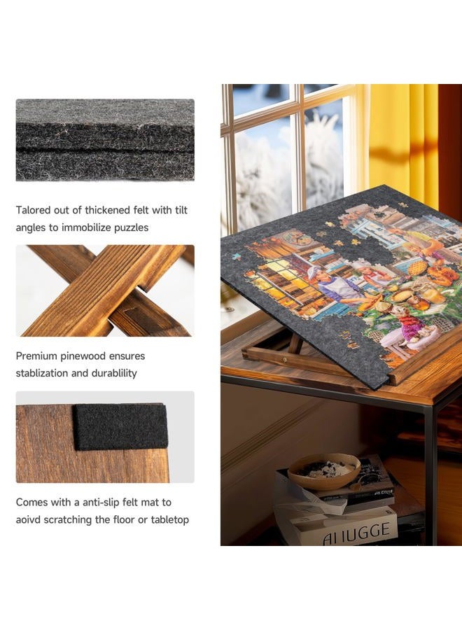 Tektalk Foldable Jigsaw Puzzle Board with 3 Angle Adjustable Bracket/Stand, Lightweight Portable Puzzle Mat Plateau with Wooden Easel, Foldaway Felt Puzzle Table, for Up to 1000 Pieces - Dark Gray - Image 4