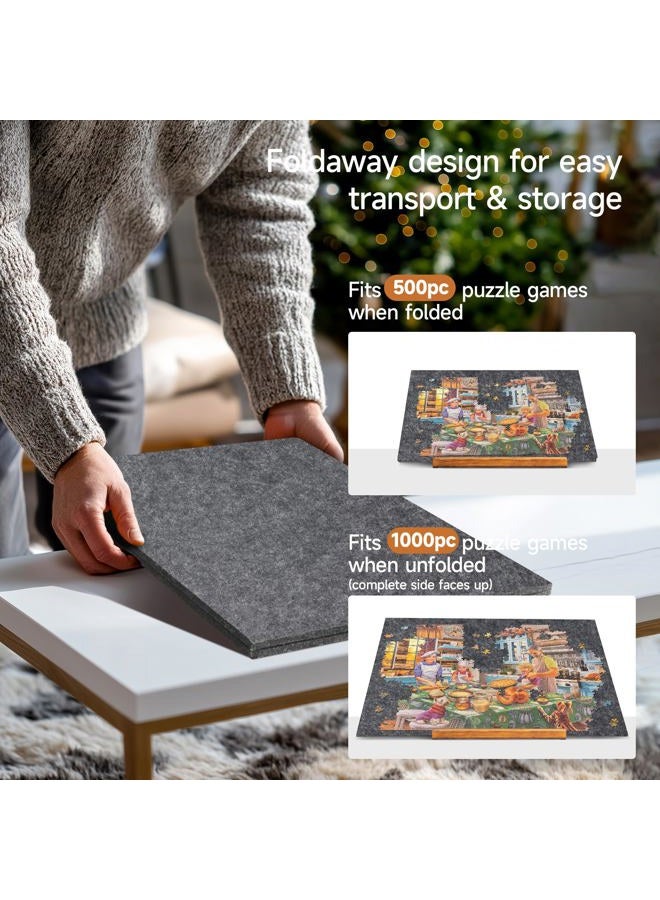 Tektalk Foldable Jigsaw Puzzle Board with 3 Angle Adjustable Bracket/Stand, Lightweight Portable Puzzle Mat Plateau with Wooden Easel, Foldaway Felt Puzzle Table, for Up to 1000 Pieces - Dark Gray - Image 2