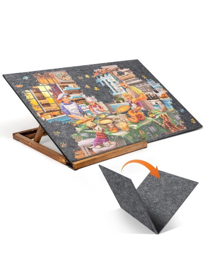 Tektalk Foldable Jigsaw Puzzle Board with 3 Angle Adjustable Bracket/Stand, Lightweight Portable Puzzle Mat Plateau with Wooden Easel, Foldaway Felt Puzzle Table, for Up to 1000 Pieces - Dark Gray - Image 1