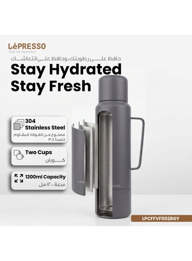 LePRESSO Insulated Vacuum Bottle 1200ml Double Wall 304 Stainless Steel Water Flask 12H Hot 24H Cold  / Double Walled Vacuum Insulated Thermos Cup 1200 ml for Gym and Work, Wide Mouth , Sports, Ultrasip - Image 2