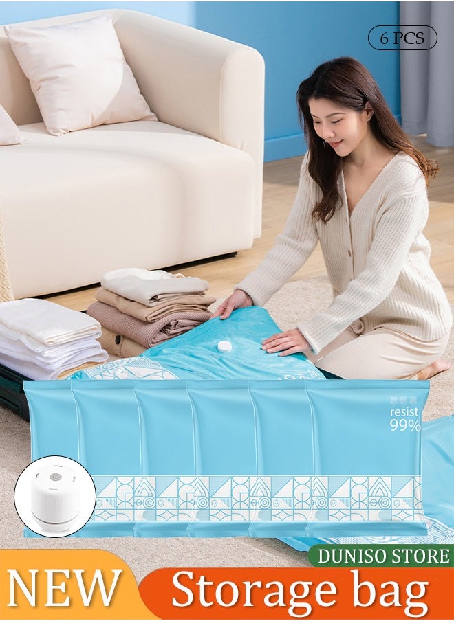Vacuum sealed storage bag with electric pump, 6 bags (50 * 70cm) space saving travel vacuum compression bag, reusable, compressible bedding, clothes, curtains, blankets
