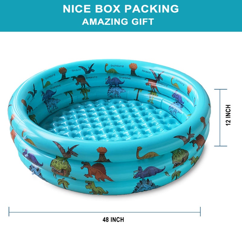 10Leccion Dinosaur Inflatable Baby Pool - Small Toddler Blow Up 3 Rings Round Pad Pool, Outdoor/Indoor Play Center with Ball Pit & Toys - 48'x12' - Image 5