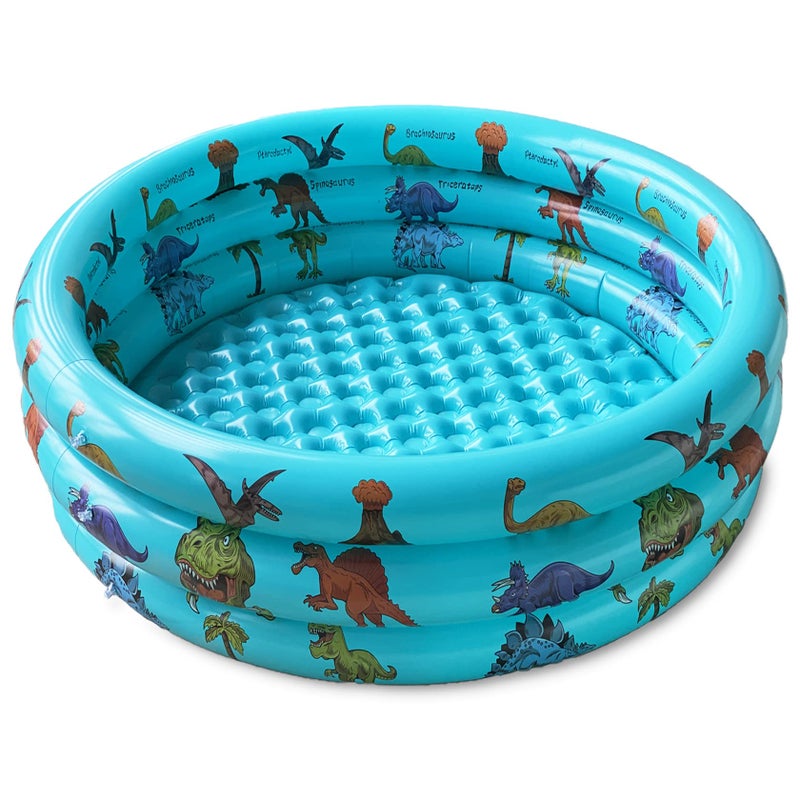 10Leccion Dinosaur Inflatable Baby Pool - Small Toddler Blow Up 3 Rings Round Pad Pool, Outdoor/Indoor Play Center with Ball Pit & Toys - 48'x12' - Image 1