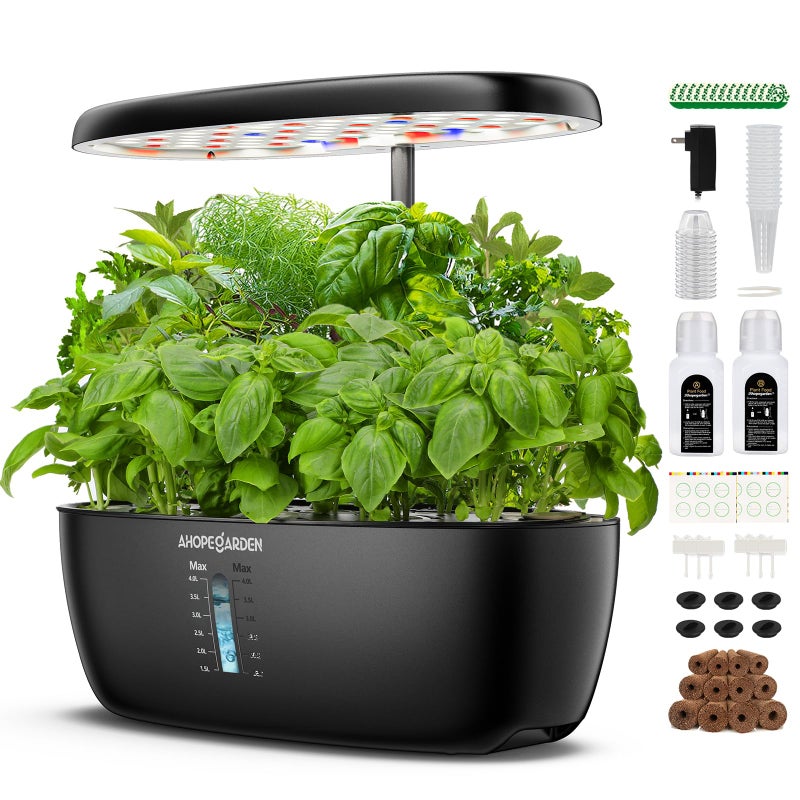 Ahopegarden Indoor Garden Hydroponics Growing System: 12 Pods Plant Germination Kit Garden Kit Growth Lamp Countertop with LED Grow Light Hydrophonic Planter Grower Harvest Vegetable Lettuce - Image 1